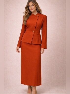 Vintage Diane Von Furstenberg Double Asymmetrical Button Orange Two Piece Suit